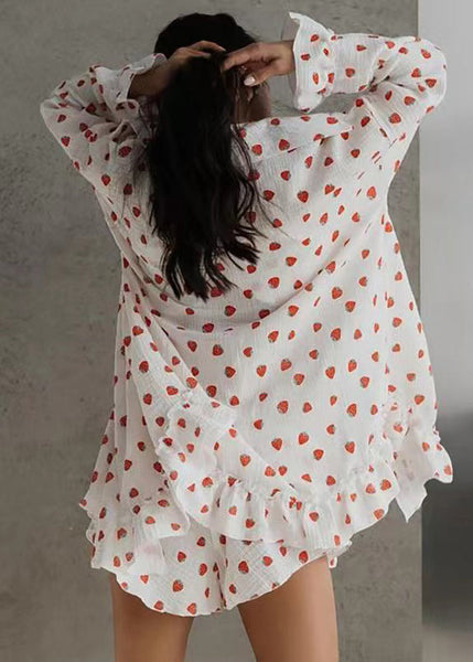 Pajama Women Pieces Print Strawberry Cotton Summer 3 Sets FashionChic