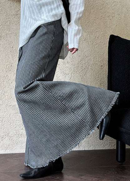 Women Striped High Waist Tie Waist Maxi Skirts QE065 HS-SKTS240925