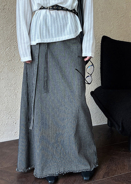 Women Striped High Waist Tie Waist Maxi Skirts QE065 HS-SKTS240925