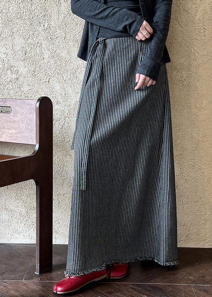 Women Striped High Waist Tie Waist Maxi Skirts QE065 HS-SKTS240925