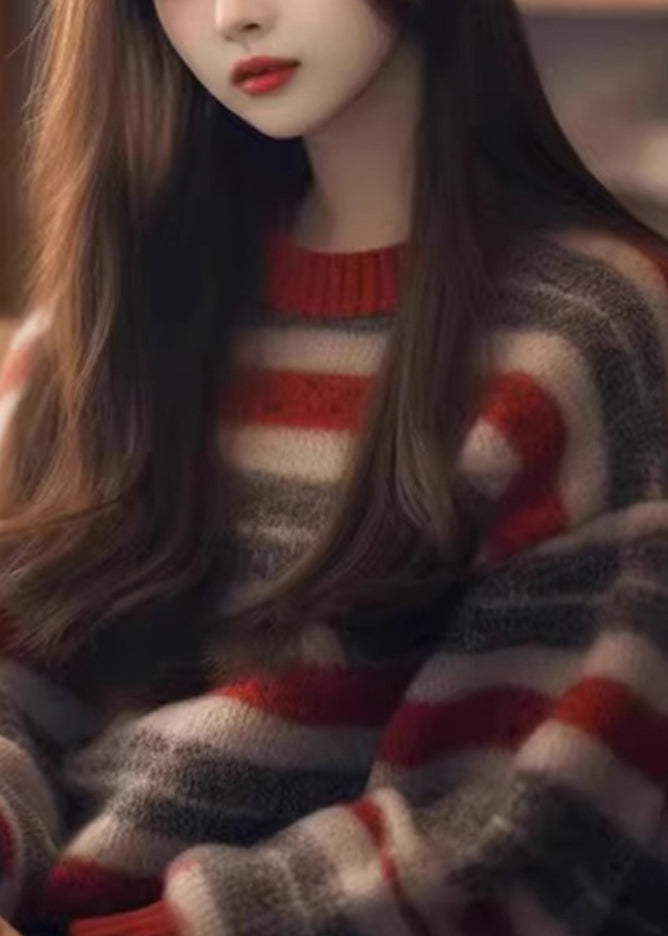 Women Striped O Neck Cozy Thick Knit Sweater Winter WX006 ABC