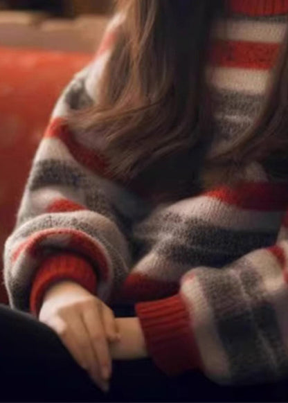 Women Striped O Neck Cozy Thick Knit Sweater Winter WX006 ABC