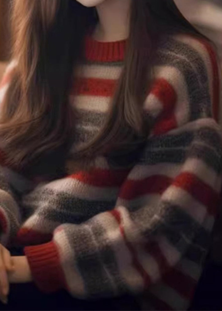 Women Striped O Neck Cozy Thick Knit Sweater Winter WX006 ABC