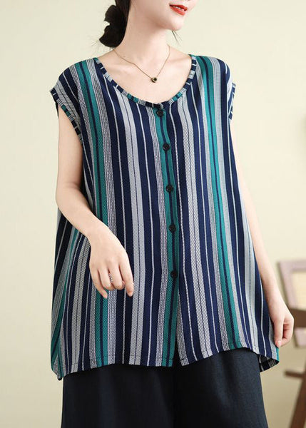 Women Long Summer Tank O-Neck Striped FashionChic