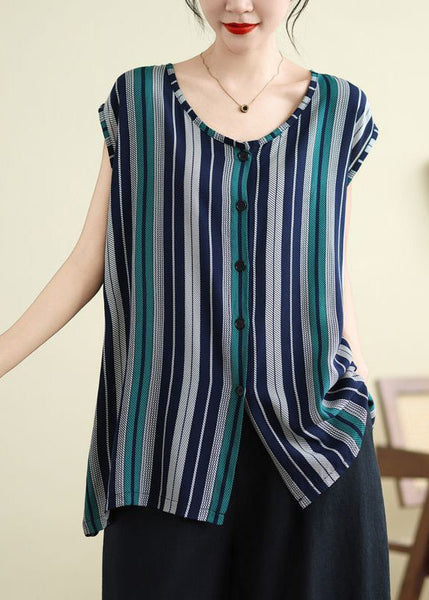 Women Long Summer Tank O-Neck Striped FashionChic