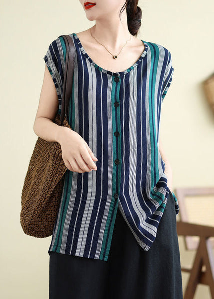 Women Long Summer Tank O-Neck Striped FashionChic