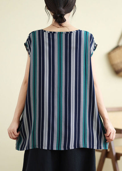 Women Long Summer Tank O-Neck Striped FashionChic