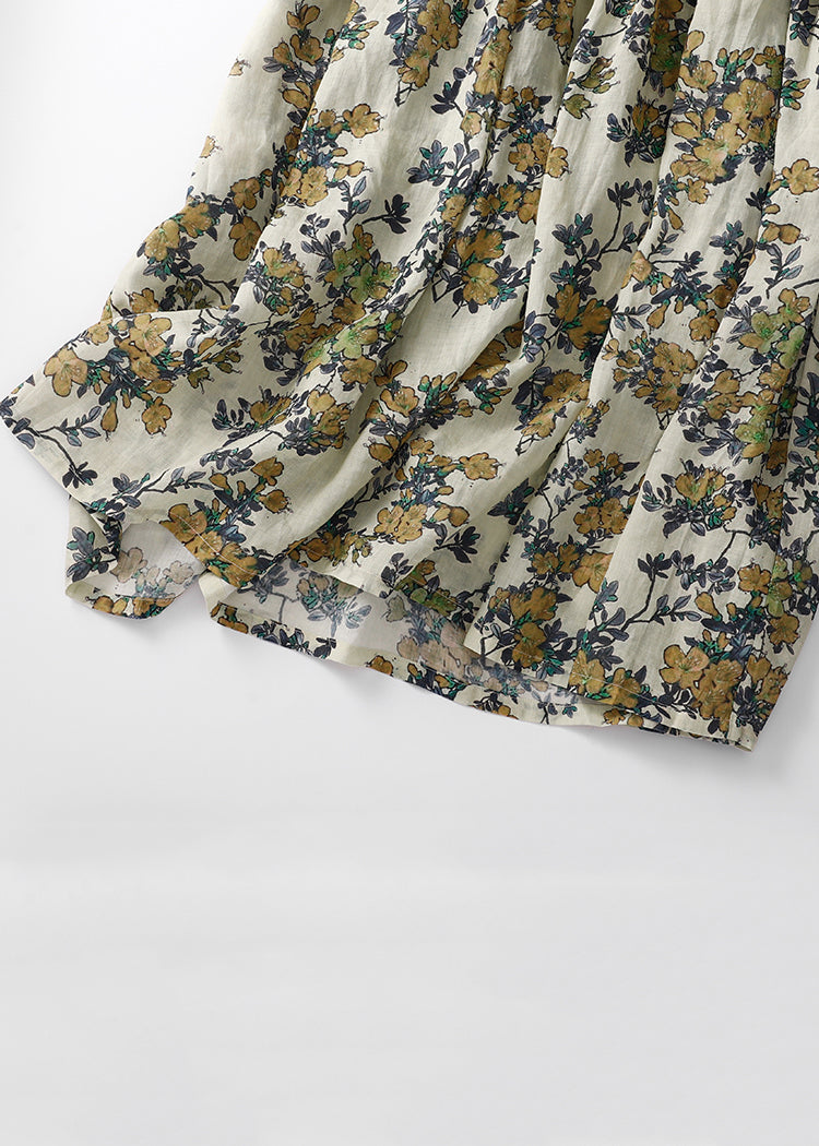 Women V Neck Print High Waist Linen Dresses Sleeveless GG006 MZF-SDL240610