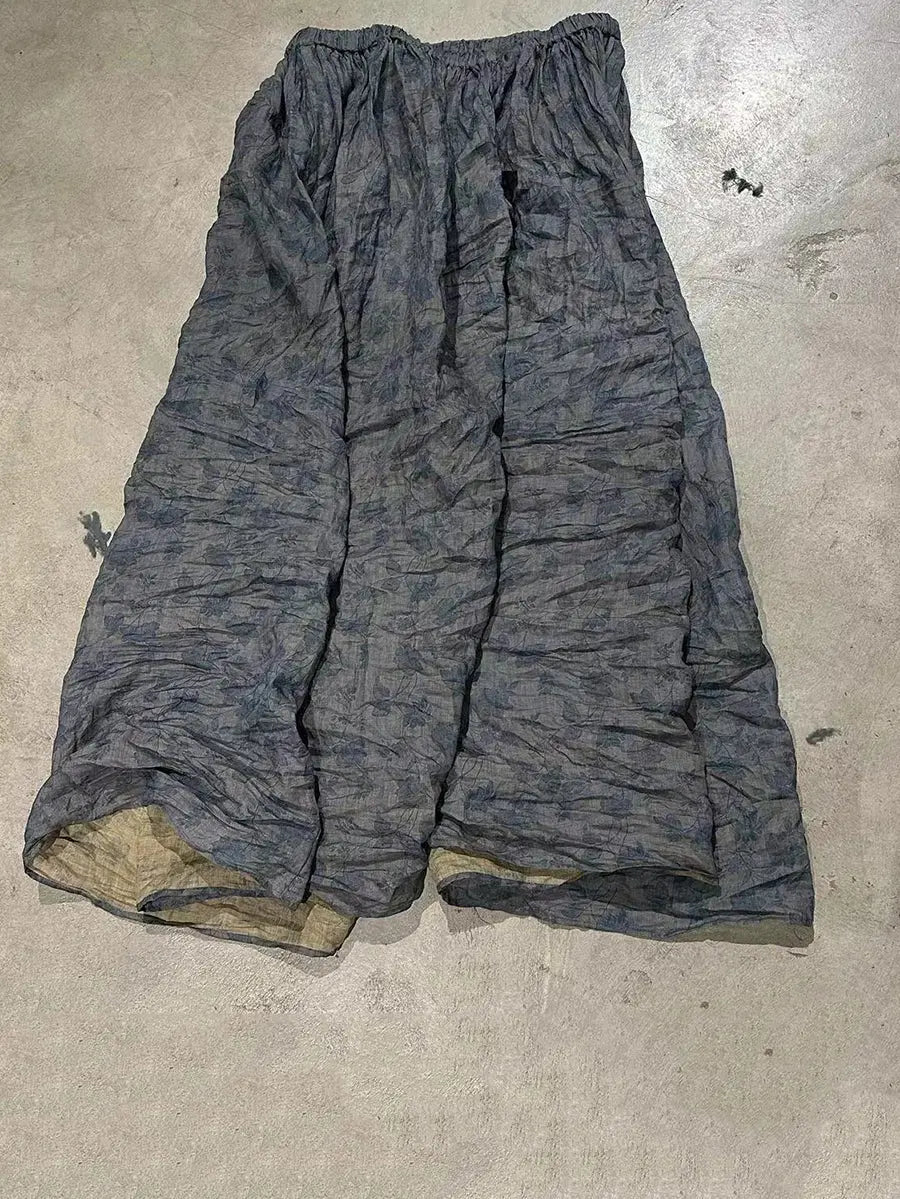 Women Vintage Floral Print Wron Ramie Skirt Ada Fashion