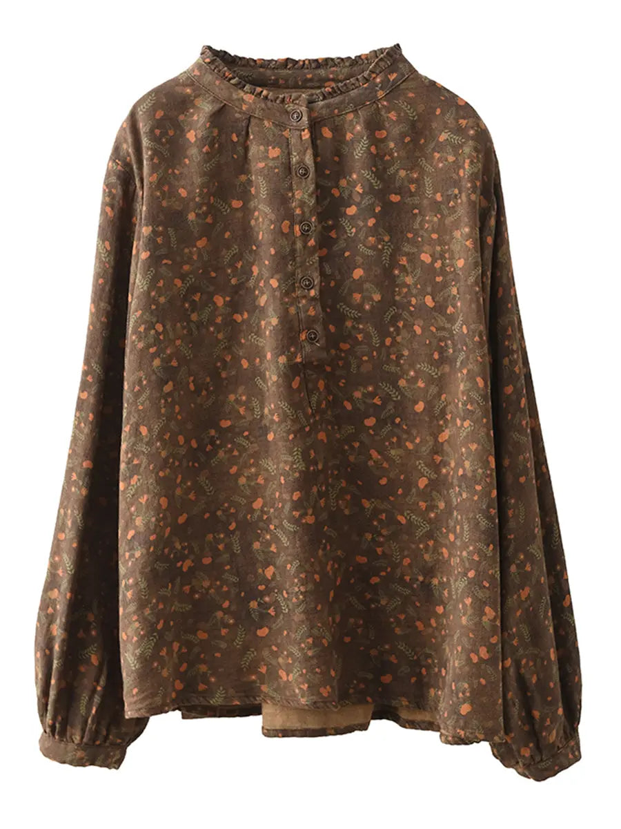 Women Vintage Floral Spring Cotton O-Neck Shirt Ada Fashion