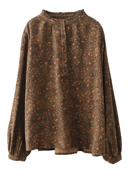 Women Vintage Floral Spring Cotton O-Neck Shirt Ada Fashion