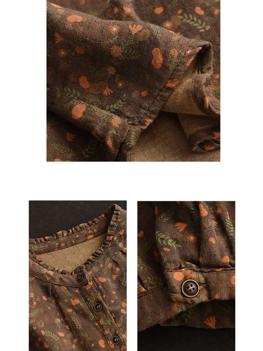 Women Vintage Floral Spring Cotton O-Neck Shirt Ada Fashion