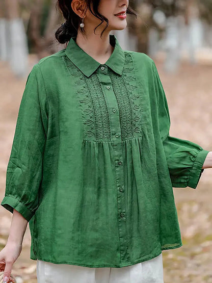 Women Vintage Spring Embroidery Ramie Loose Shirt Ada Fashion