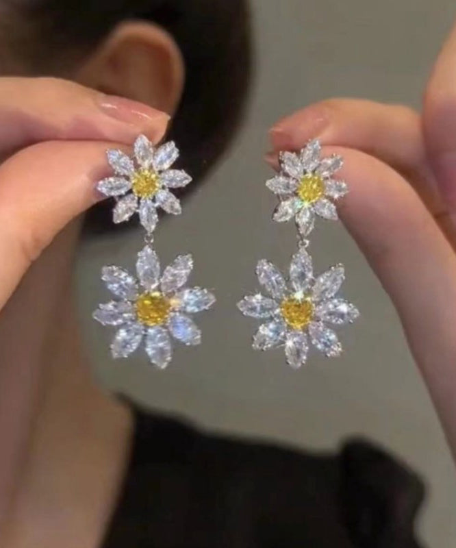 Women White Alloy Crystal Zircon Floral Drop Earrings WZ002 ABC