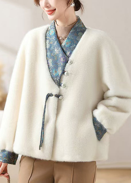 Women White Asymmetrical Button Mink Velvet Coat Winter RC017 ABC