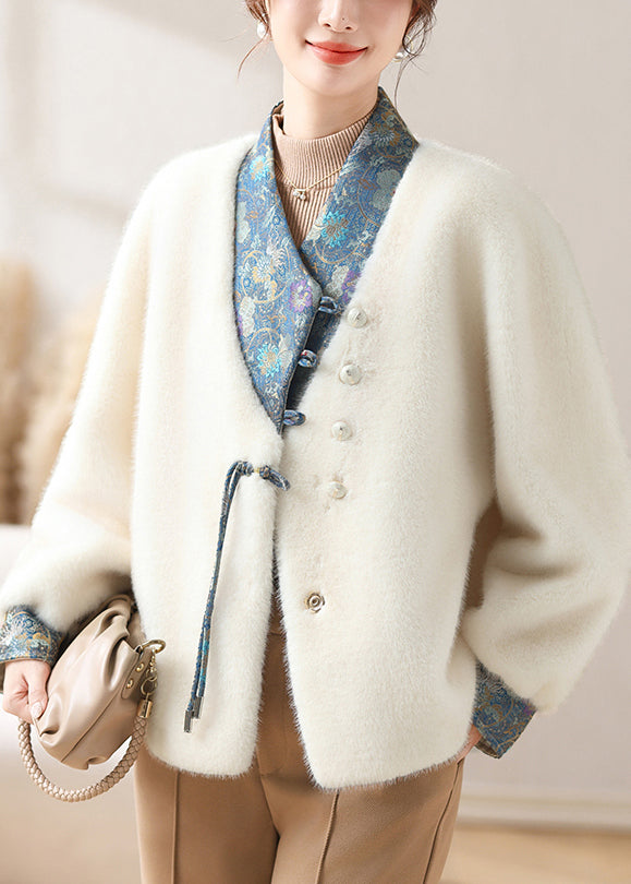 Women White Asymmetrical Button Mink Velvet Coat Winter RC017 ABC