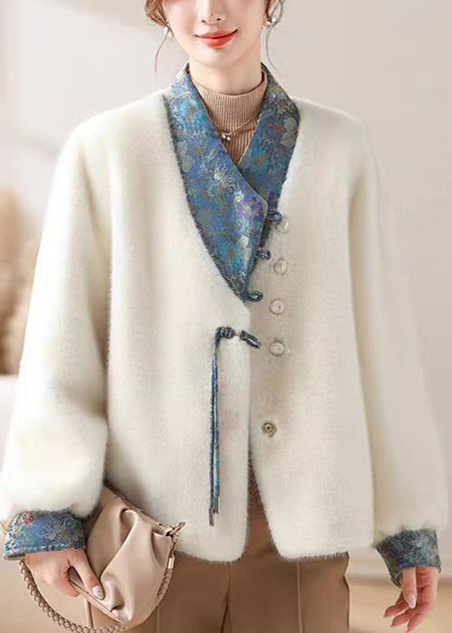 Women White Asymmetrical Button Mink Velvet Coat Winter RC017 ABC