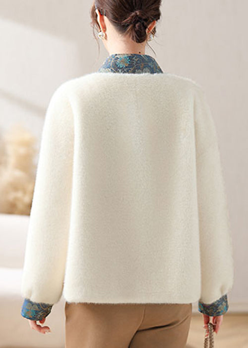 Women White Asymmetrical Button Mink Velvet Coat Winter RC017 ABC