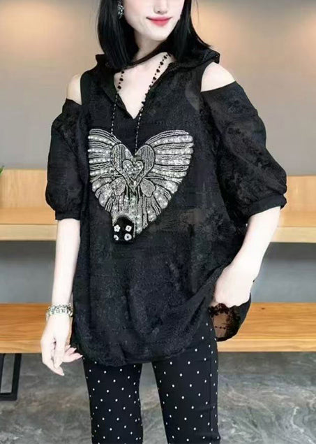 Summer White Hoodie Jacquard Shoulder Cold Cotton Women Tops FashionChic