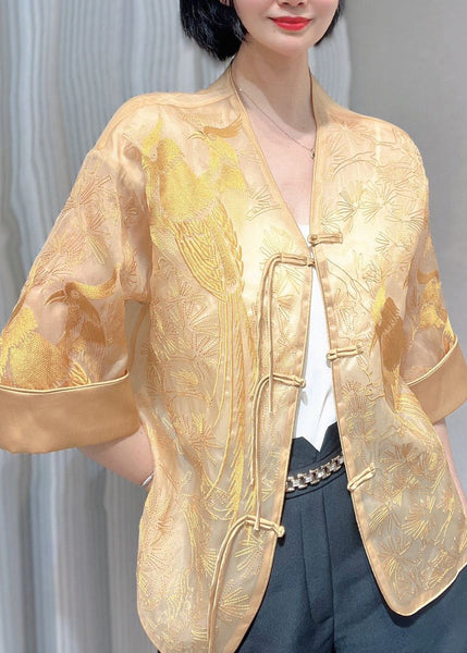 Women White Embroidered Button Silk Blouse Summer Ada Fashion