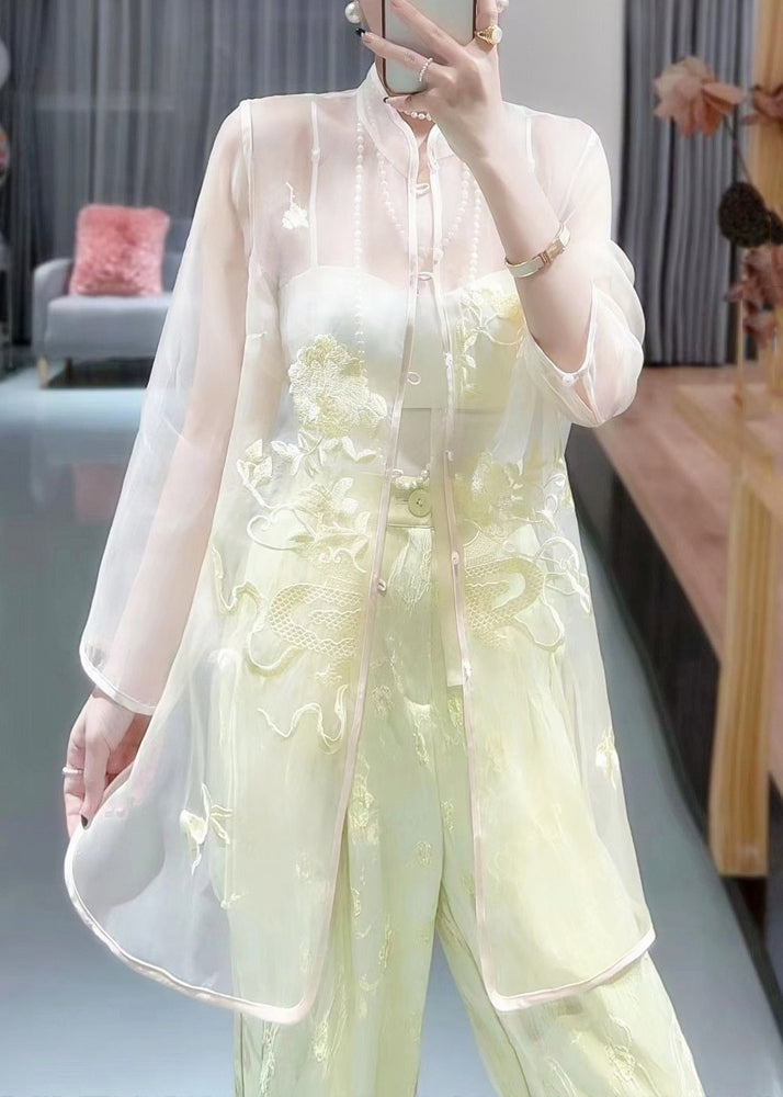 Women White Embroidered Button Tulle Shirts Long Sleeve Ada Fashion
