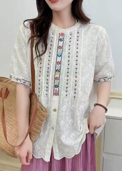 Shirts White Loose Women Embroidered Lace Summer FashionChic