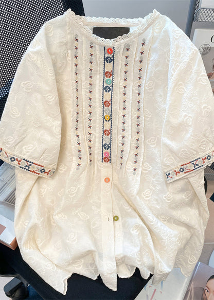 Shirts White Loose Women Embroidered Lace Summer FashionChic