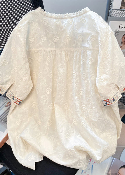 Shirts White Loose Women Embroidered Lace Summer FashionChic