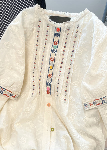 Shirts White Loose Women Embroidered Lace Summer FashionChic