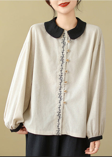 Women White Embroidered Patchwork Linen Shirts Spring TM029 ABC