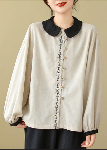 Women White Embroidered Patchwork Linen Shirts Spring TM029 ABC