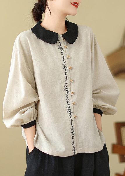 Women White Embroidered Patchwork Linen Shirts Spring TM029 ABC