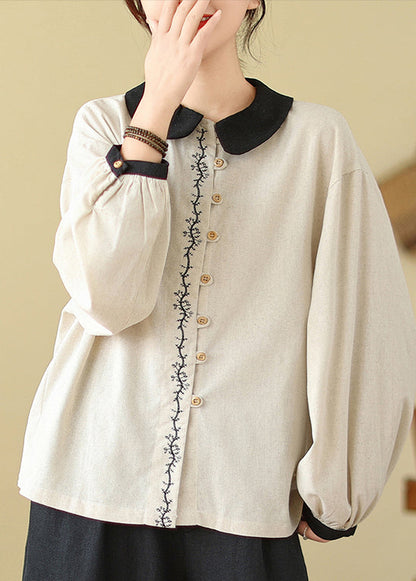 Women White Embroidered Patchwork Linen Shirts Spring TM029 ABC