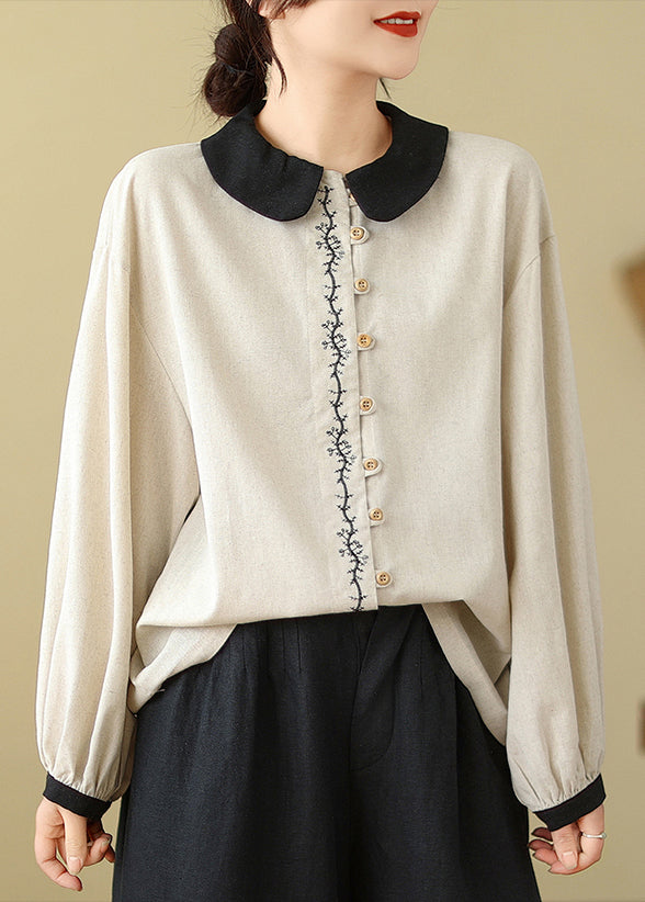 Women White Embroidered Patchwork Linen Shirts Spring TM029 ABC