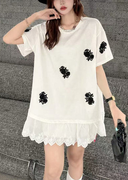 Oversized Tanks Women Decorated White Flower Lace Patchwork FashionChic