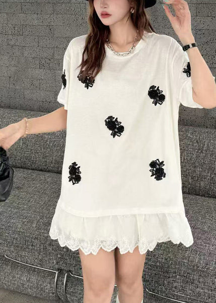 Oversized Tanks Women Decorated White Flower Lace Patchwork FashionChic