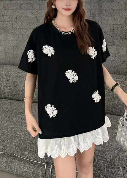 Oversized Tanks Women Decorated White Flower Lace Patchwork FashionChic