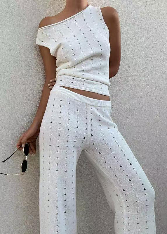 Out And Pants Hollow Knit Vests Women Straight Flatering White FashionChic