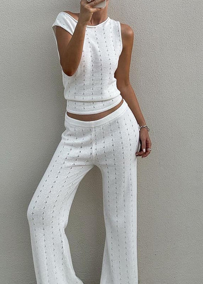 Out And Pants Hollow Knit Vests Women Straight Flatering White FashionChic