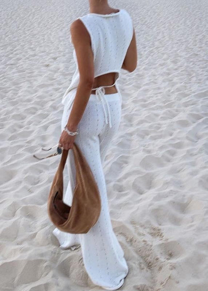 Out And Pants Hollow Knit Vests Women Straight Flatering White FashionChic
