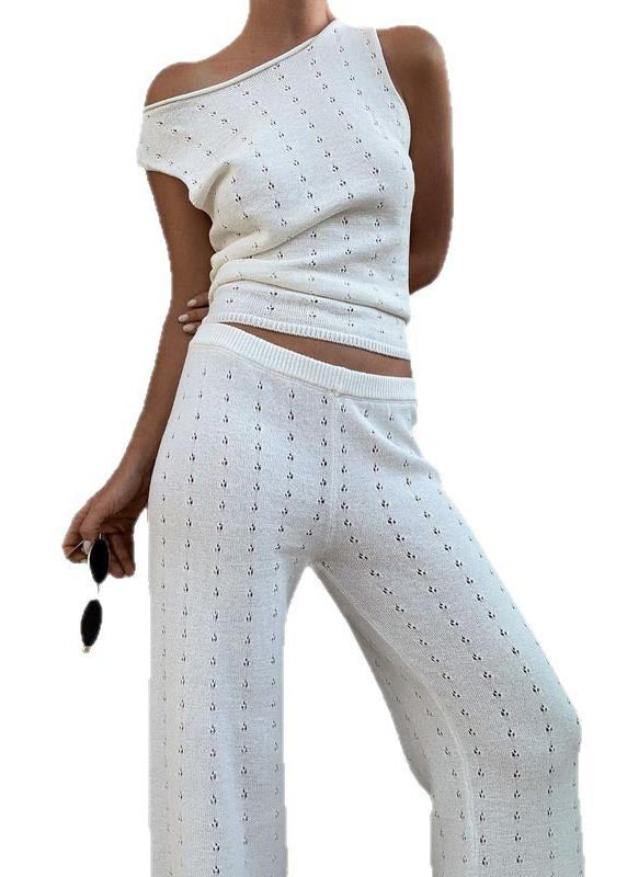 Out And Pants Hollow Knit Vests Women Straight Flatering White FashionChic
