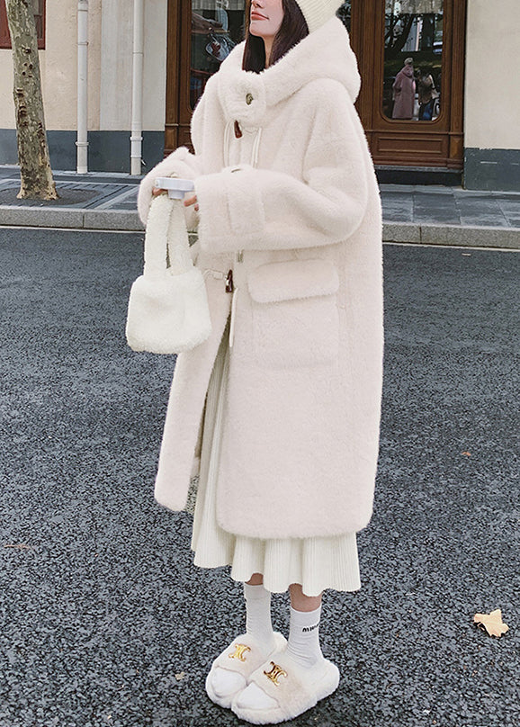 Women White Hooded Pockets Mink Velvet Coats Spring YW039 ABC
