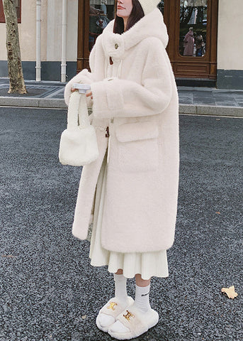 Women White Hooded Pockets Mink Velvet Coats Spring YW039 ABC