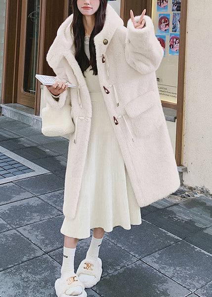 Women White Hooded Pockets Mink Velvet Coats Spring YW039 ABC