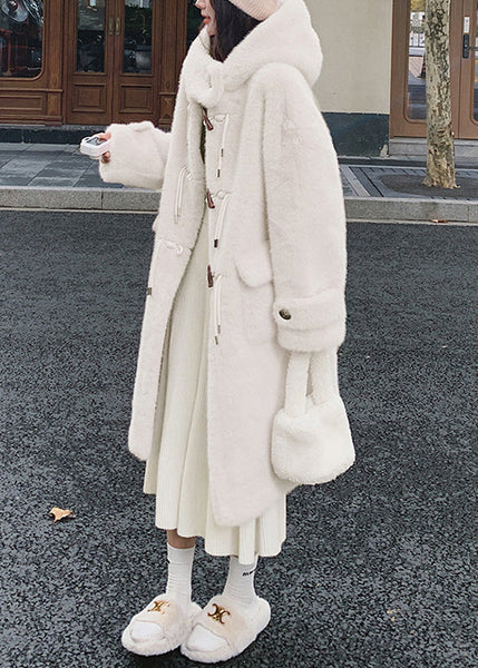 Women White Hooded Pockets Mink Velvet Coats Spring YW039 ABC
