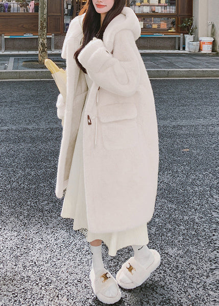 Women White Hooded Pockets Mink Velvet Coats Spring YW039 ABC