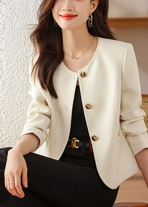 Women White O-Neck Cotton Jackets Spring YJ030 ABC