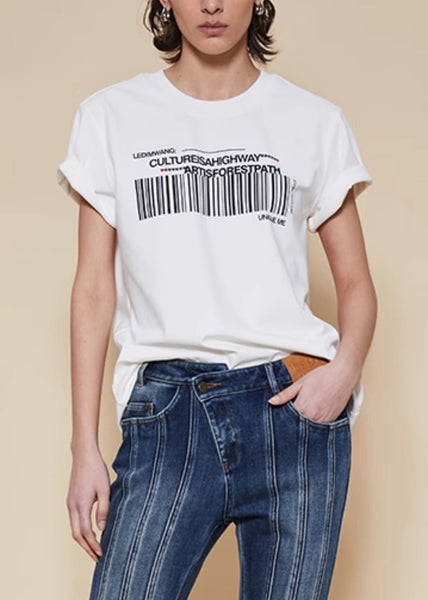 Print T Women O White Shirts Summer Cotton Neck FashionChic