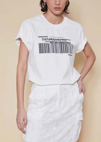 Print T Women O White Shirts Summer Cotton Neck FashionChic