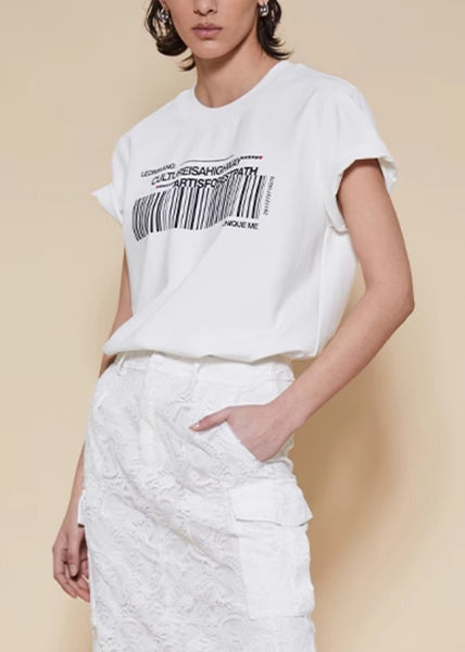 Print T Women O White Shirts Summer Cotton Neck FashionChic